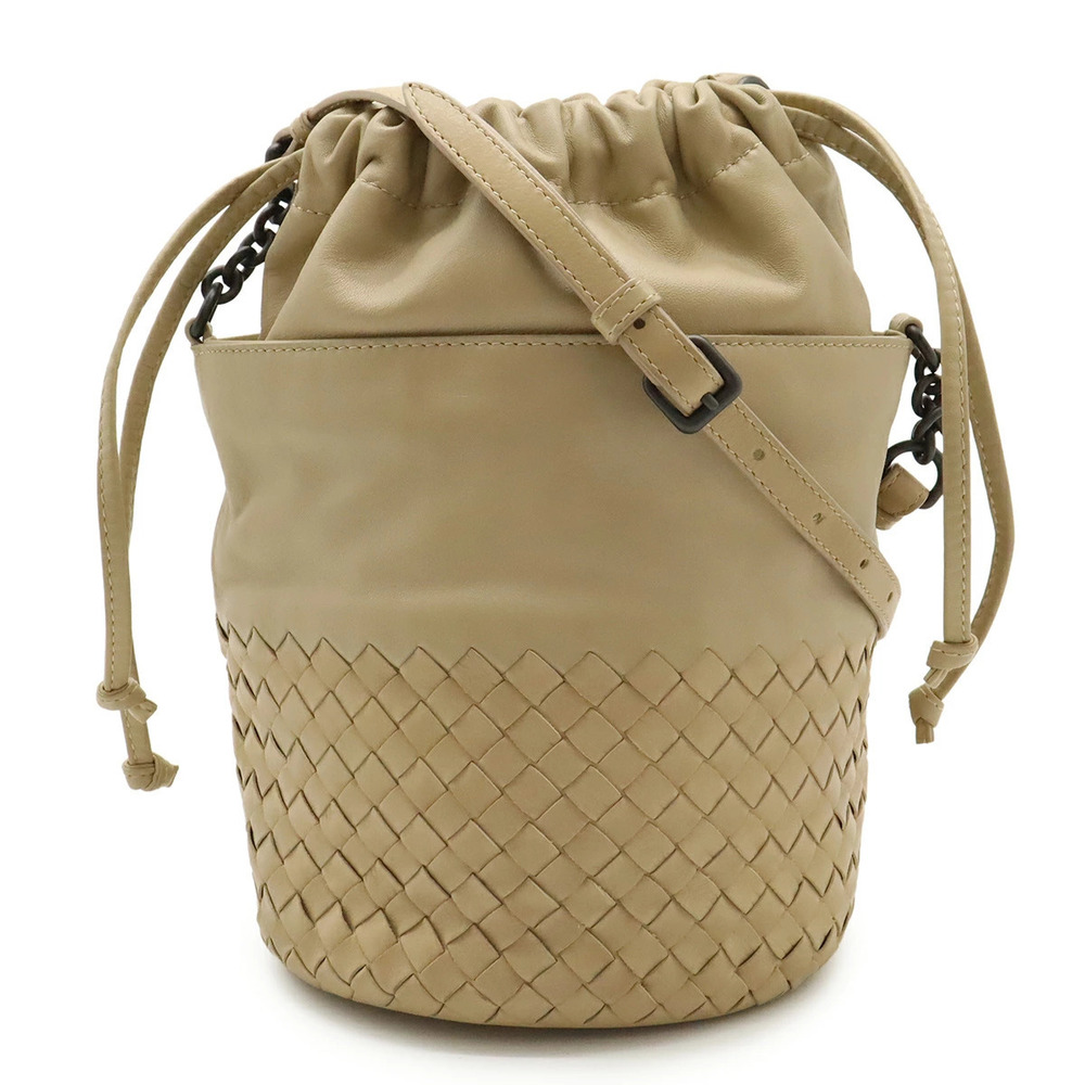 BOTTEGA VENETA Intrecciato Crossbody Bag Drawstring Leather Beige Cream